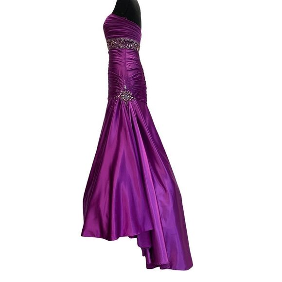 Purple sweetheart neckline rhinestone sequin beaded prom ball gown dress Sz 6 - Picture 3 of 15